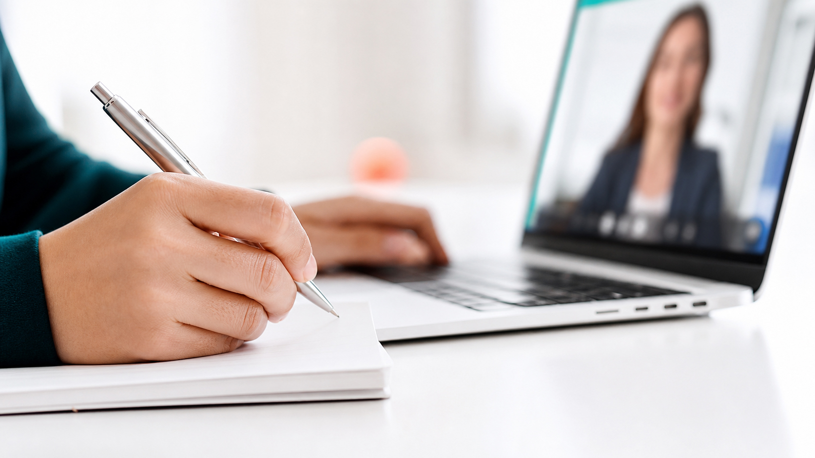 Young founder talking to an advisor during an online consultation.